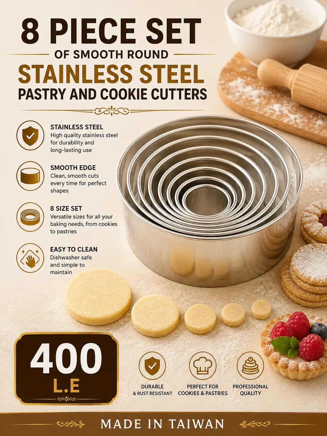 8-piece stainless pastry cutter set
