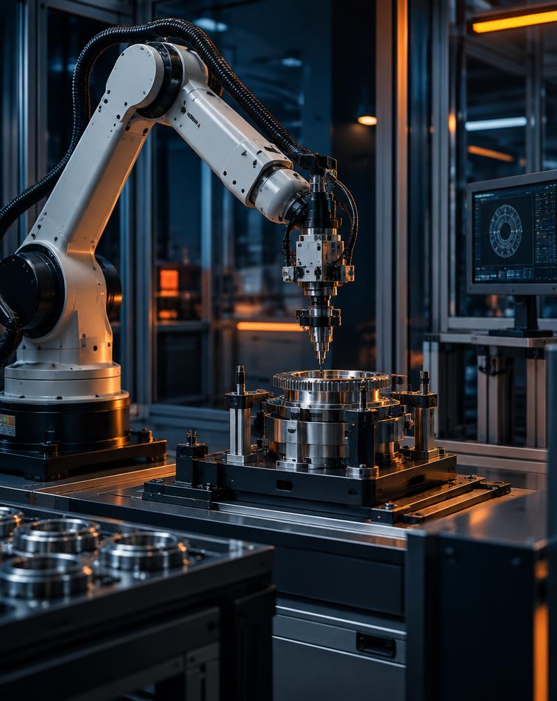 Robotic arm working in a precision engineering facility